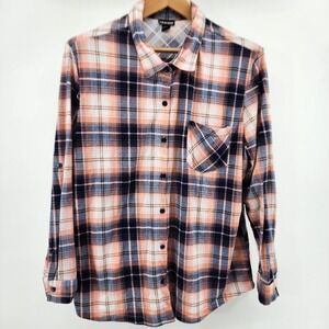 Joe Boxer Plaid Long Sleeve Button Up Women Plus 2X Pink Blue Layers Fall Winter